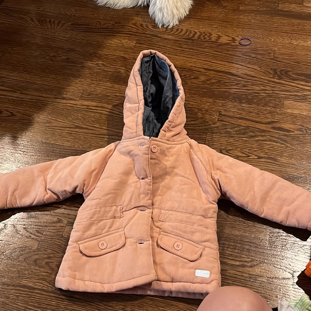 Super cute warm corduroy blush pink coat with hood - 7 for all man kind